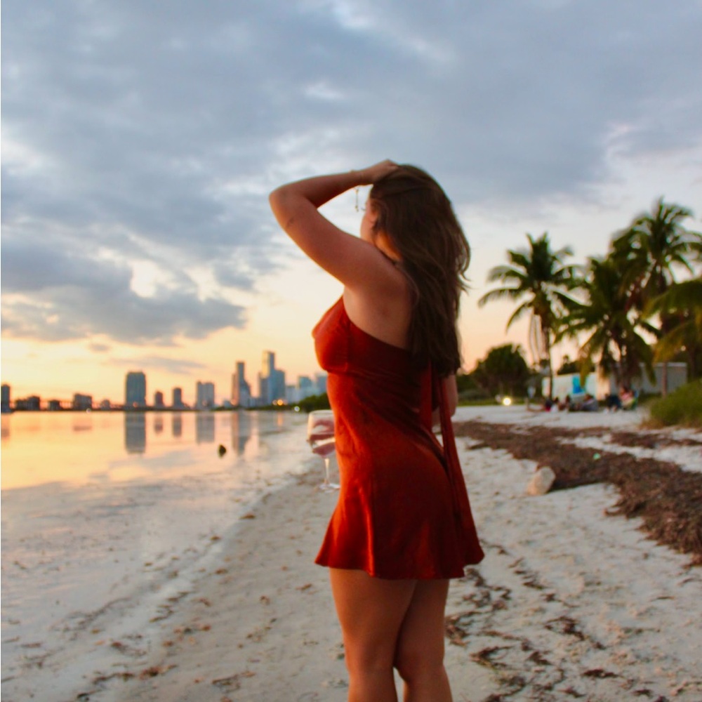 Elegant Amber Satin Dress Halter Top